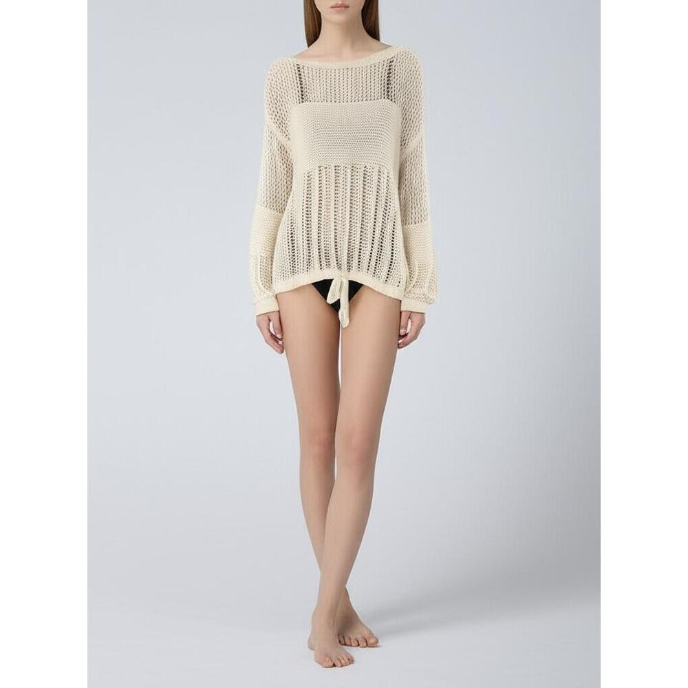 American Eagle Sweater Womens Size S Off-White Tie Front Open Knit Bohemian‎